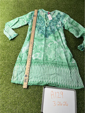 RAJ embroidered Green Cotton Tunic Dress Medium